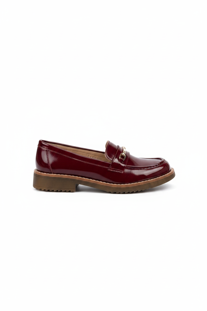 Mocasines Burgundy Charol 15031 Hebilla Tacón Bajo Clásico Zoé Brand Costa Rica