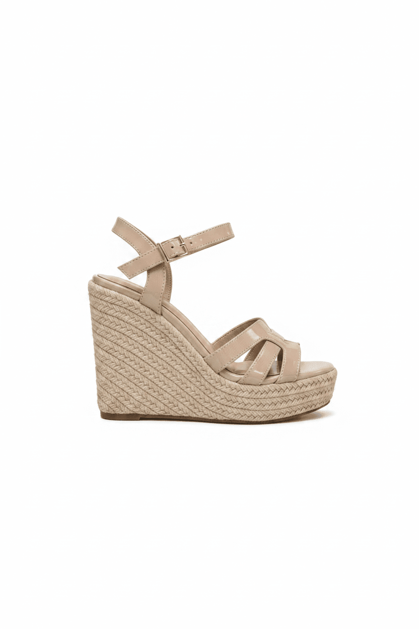 Sandalias Beige Charol Cuña 15136 Hebilla de mujer Costa Rica - Calzado 365