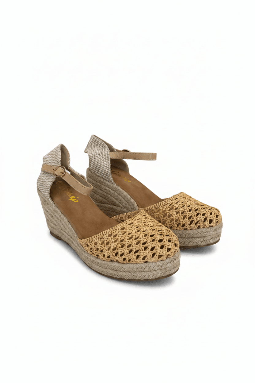 Sandalias Beige Cuña 15131 Hebilla Correa de mujer Costa Rica - Calzado 365