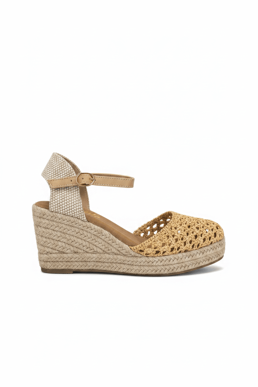 Sandalias Beige Cuña 15131 Hebilla Correa de mujer Costa Rica - Calzado 365