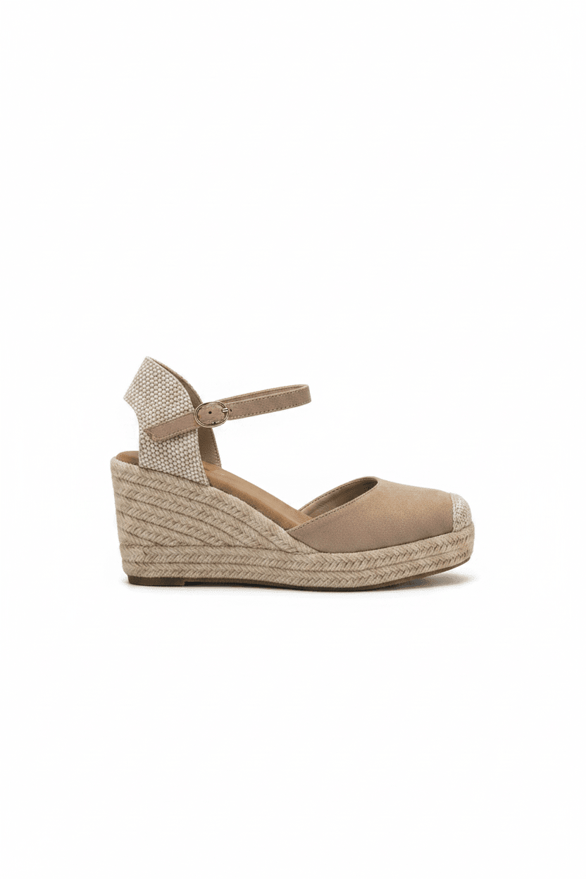 Sandalias Beige Cuña 15133 Hebilla Correa de mujer Costa Rica - Calzado 365
