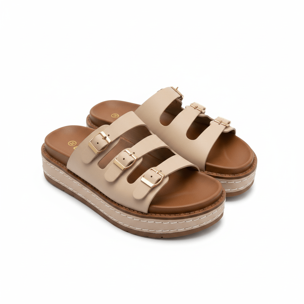 Sandalias Beige Tan Plataforma 15143 Hebilla de mujer Costa Rica - Calzado 365