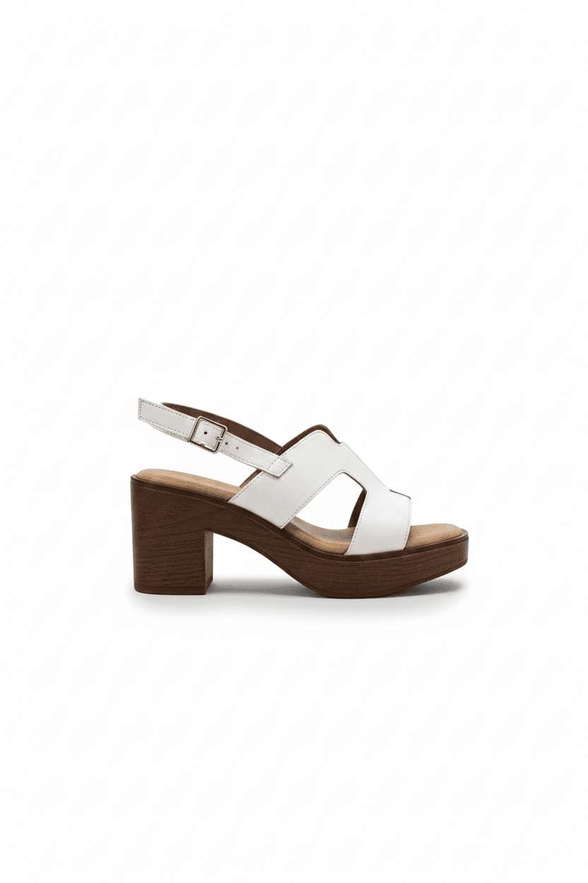 Sandalias Blanco Plataforma 15128 Tacón Medio Correa de mujer Costa Rica - Calzado 365