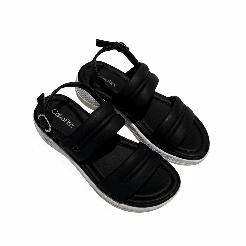 Sandalias Negro 15102 Plataforma Hebilla Correa Casual de mujer CalzaFlex - Calzado 365