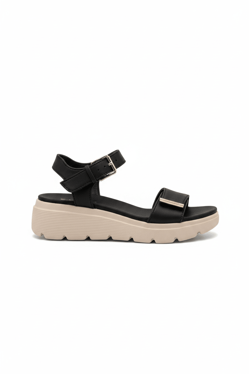 Sandalias Negro Chunky 15111 Hebilla Correa Casual de mujer CalzaFlex Costa Rica - Calzado 365
