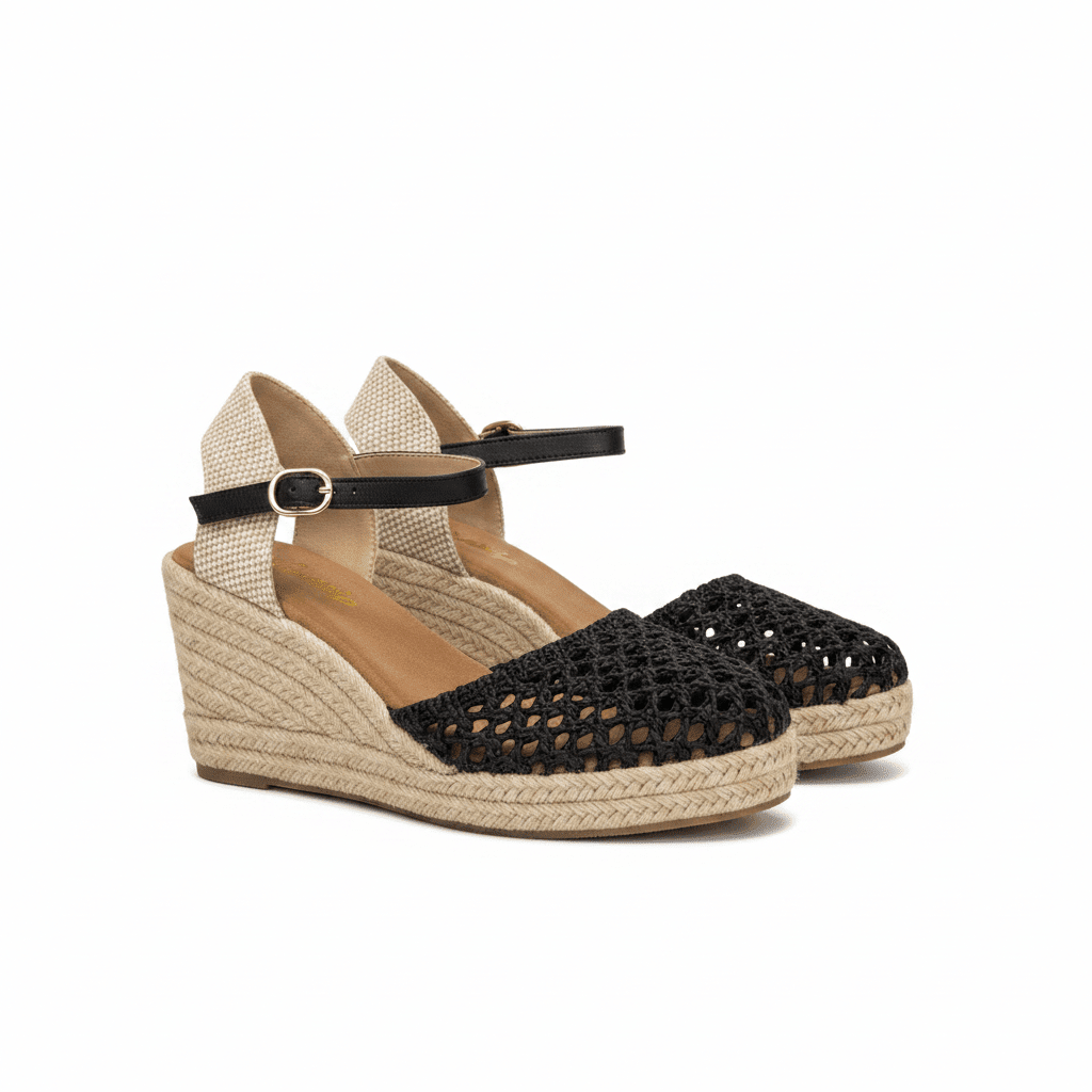 Sandalias Negro Cuña 15129 Hebilla Correa Casual de mujer Costa Rica - Calzado 365