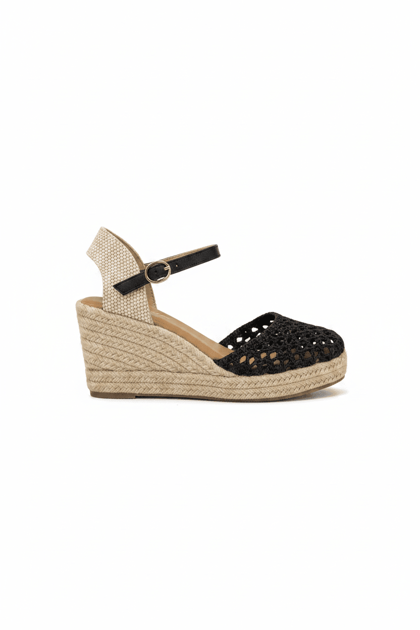 Sandalias Negro Cuña 15129 Hebilla Correa Casual de mujer Costa Rica - Calzado 365