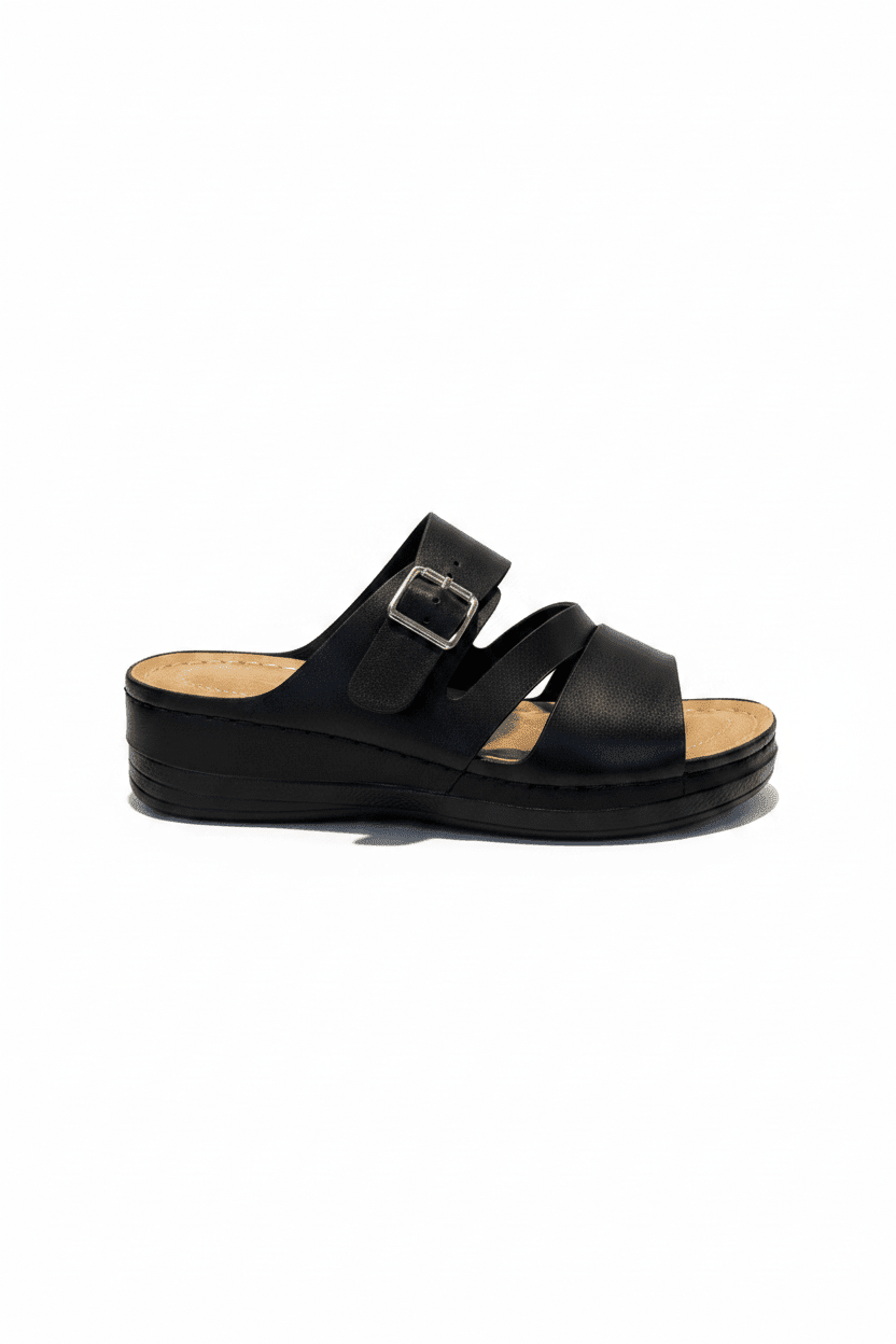 Sandalias Negro Cuña 15205 Hebilla Correa Casual de mujer Costa Rica - Calzado 365