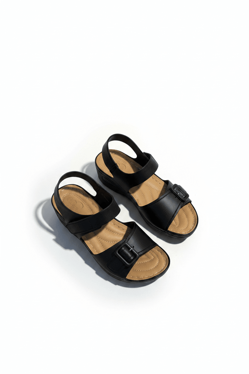 Sandalias Negro Cuña 15213 Hebilla Correa Casual de mujer Costa Rica - Calzado 365