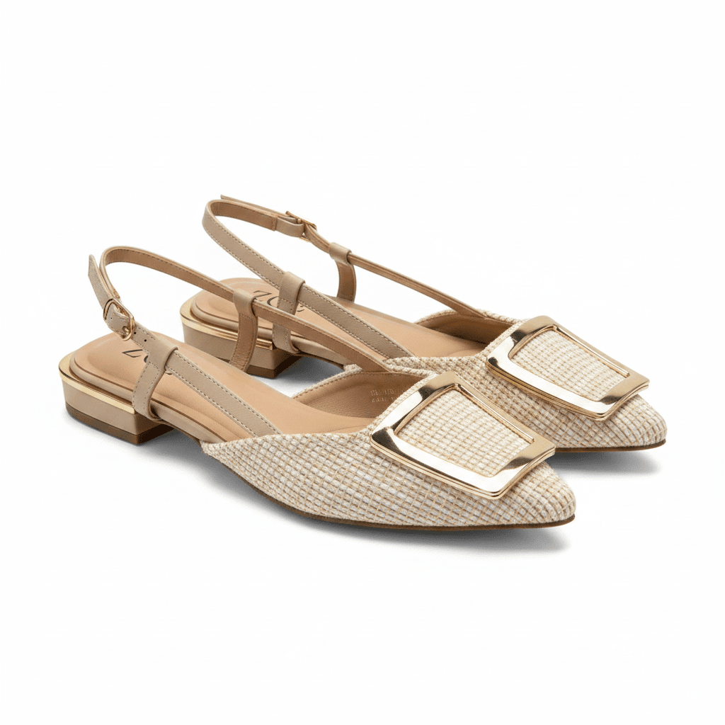 Tacones Beige 15092 Tacón Bajo Punta Fina Slingback de mujer Costa Rica - Calzado 365