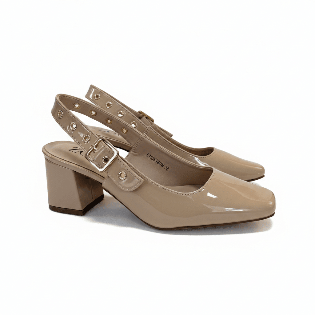 Tacones Beige Charol 15080 Hebilla Slingback Tacón Medio de mujer Zoé Brand Costa Rica - Calzado 365