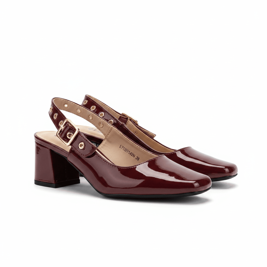 Tacones Burgundy Charol 15081 Hebilla Slingback Tacón Medio de mujer Zoé Brand Costa Rica - Calzado 365