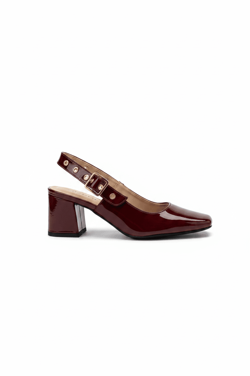 Tacones Burgundy Charol 15081 Hebilla Slingback Tacón Medio de mujer Zoé Brand Costa Rica - Calzado 365