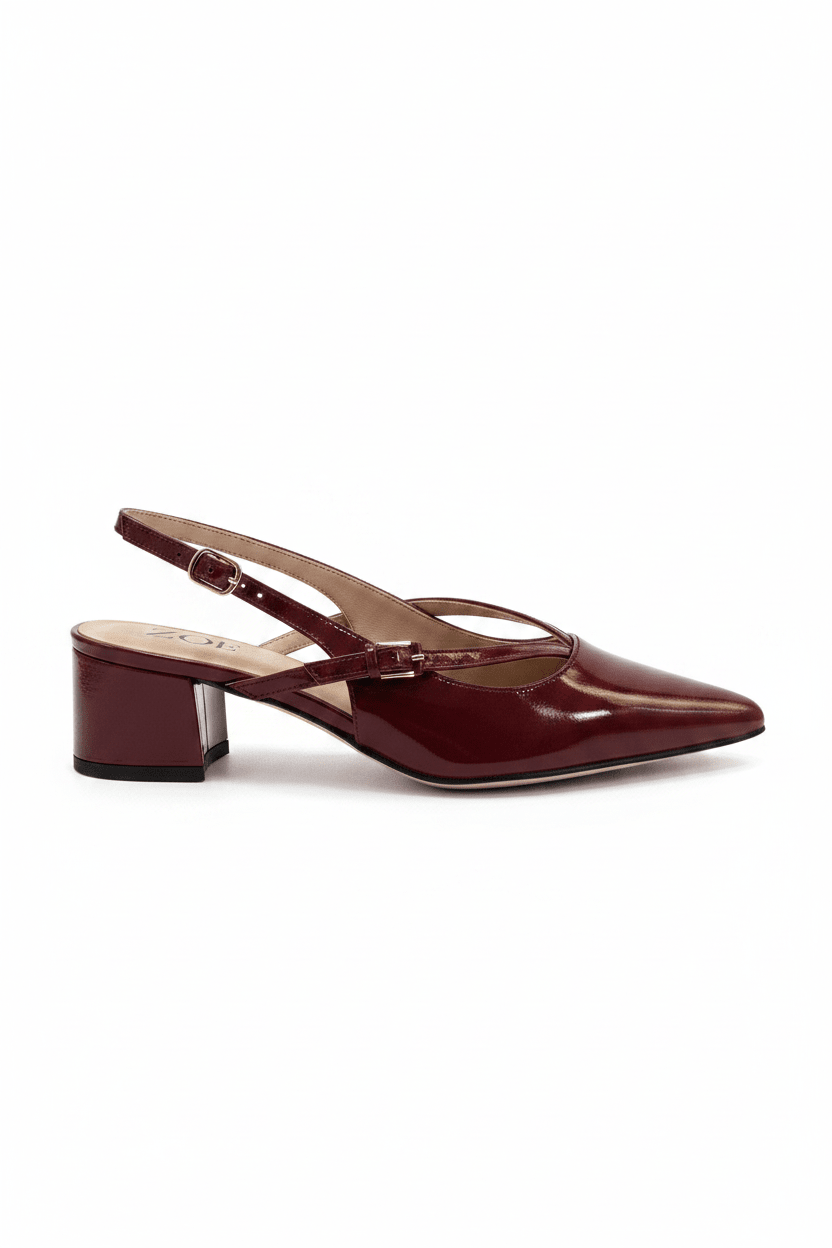 Tacones Burgundy Charol 15086 Tacón Medio Punta Fina Slingback Zoé Brand Costa Rica - Calzado 365