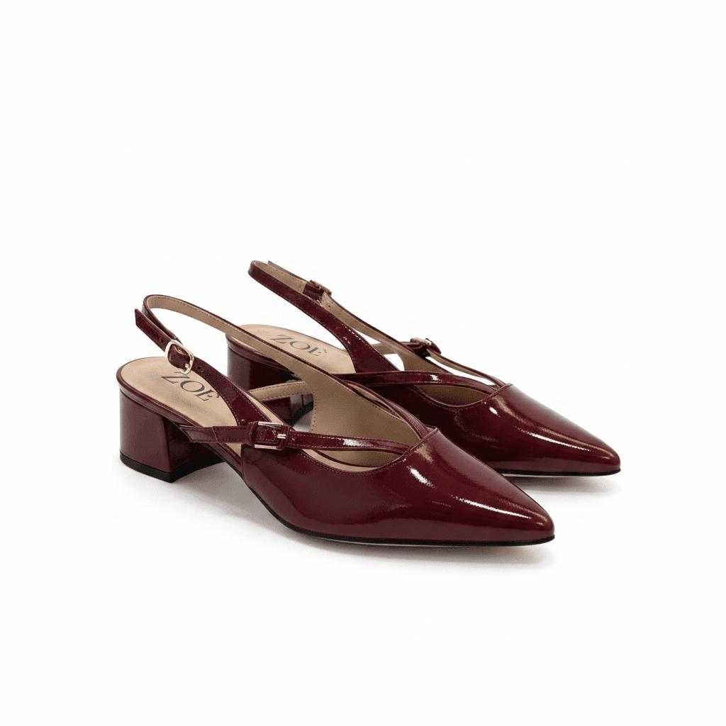 Tacones Burgundy Charol 15086 Tacón Medio Punta Fina Slingback Zoé Brand Costa Rica - Calzado 365