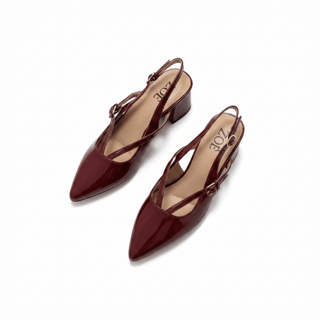 Tacones Burgundy Charol 15086 Tacón Medio Punta Fina Slingback Zoé Brand Costa Rica - Calzado 365