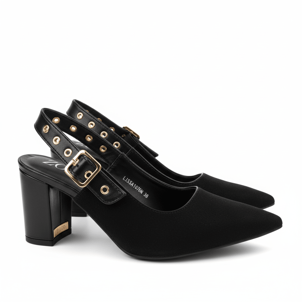 Tacones Negro 15002 Slingback Hebilla Ejecutivo de mujer Calzado 365 Costa Rica - Calzado 365