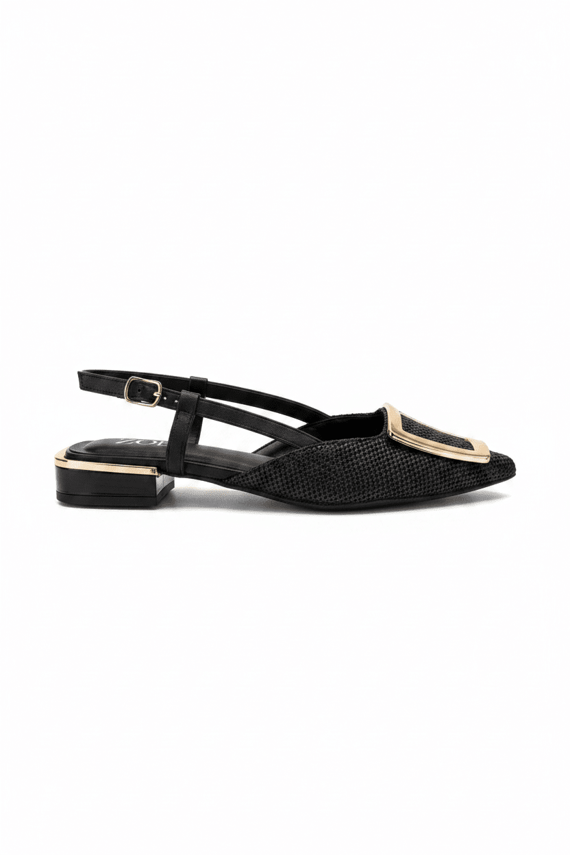 Tacones Negro 15091 Tacón Bajo Punta Fina Slingback de mujer Costa Rica - Calzado 365