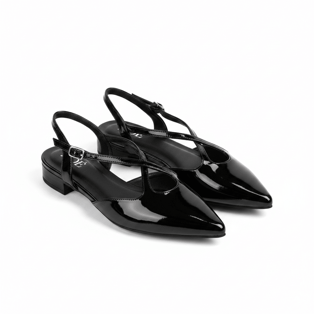 Tacones Negro Charol 15082 Tacón Bajo Punta Fina Slingback de mujer Zoé Brand Costa Rica - Calzado 365