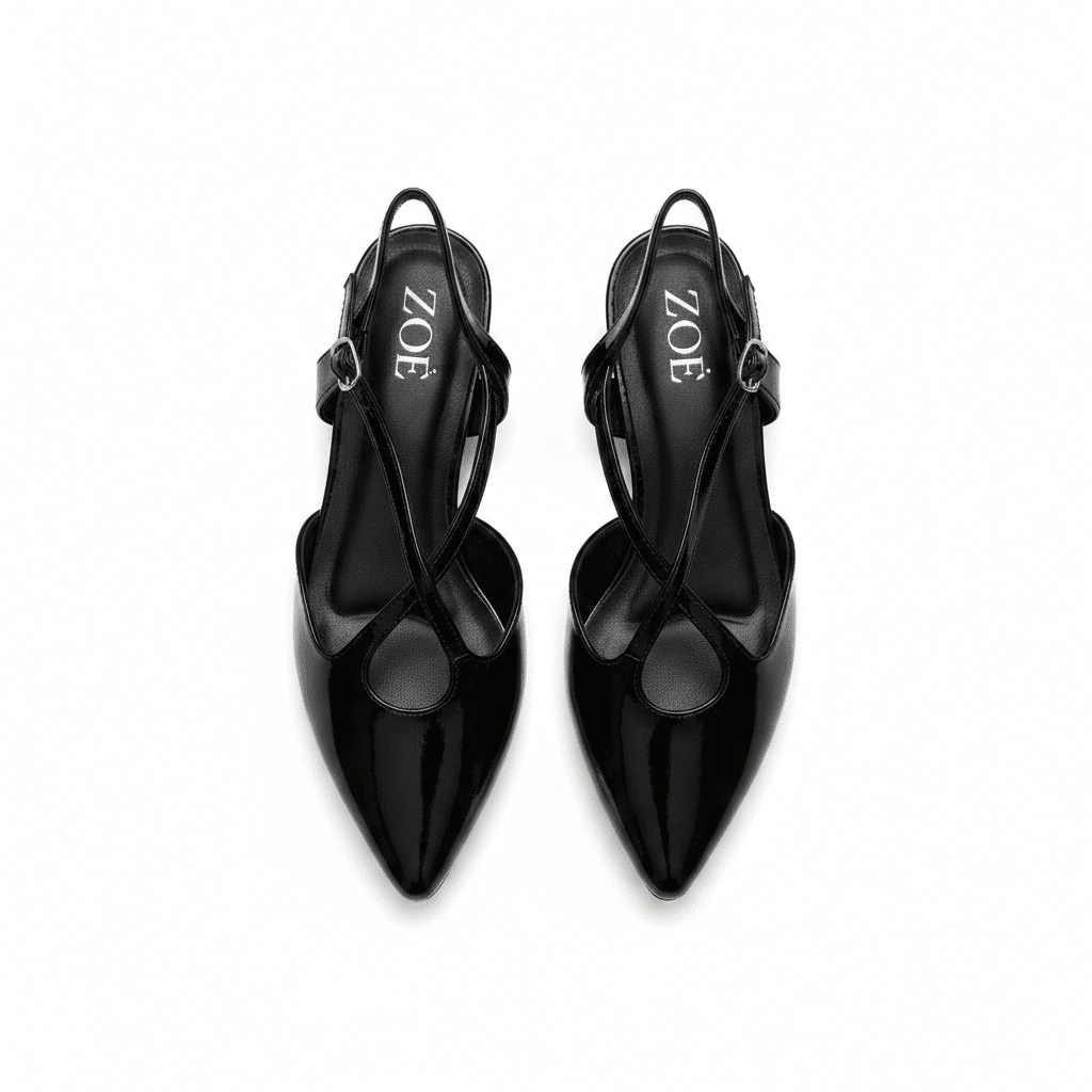 Tacones Negro Charol 15082 Tacón Bajo Punta Fina Slingback de mujer Zoé Brand Costa Rica - Calzado 365