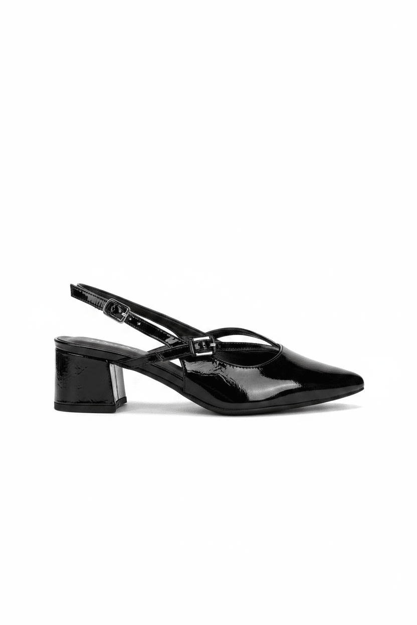 Tacones Negro Charol 15085 Tacón Medio Punta Fina Slingback Zoé Brand Costa Rica - Calzado 365