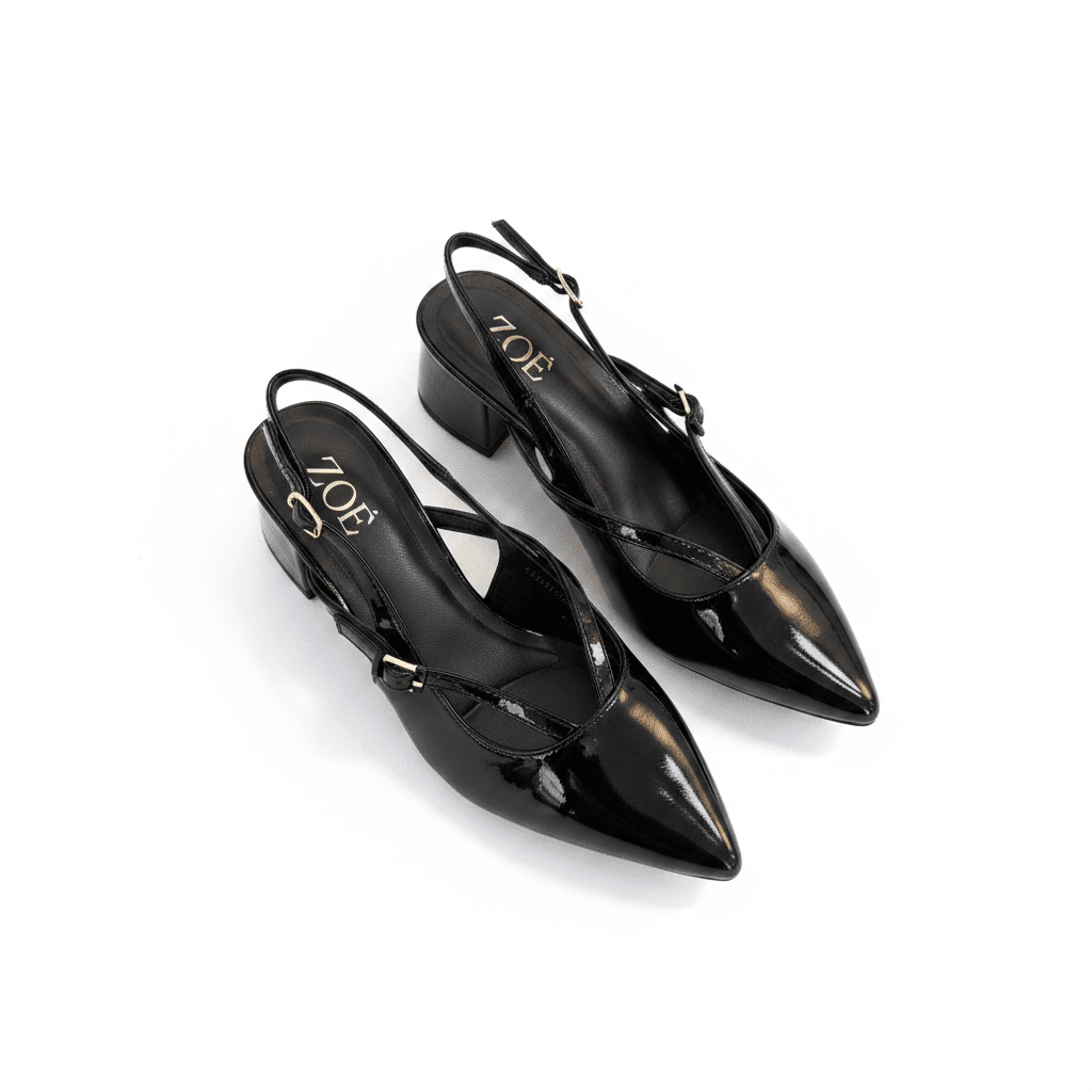 Tacones Negro Charol 15085 Tacón Medio Punta Fina Slingback Zoé Brand Costa Rica - Calzado 365