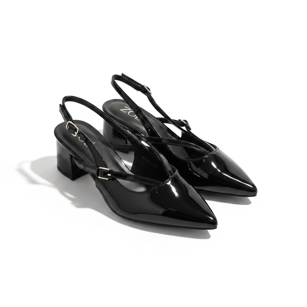 Tacones Negro Charol 15085 Tacón Medio Punta Fina Slingback Zoé Brand Costa Rica - Calzado 365