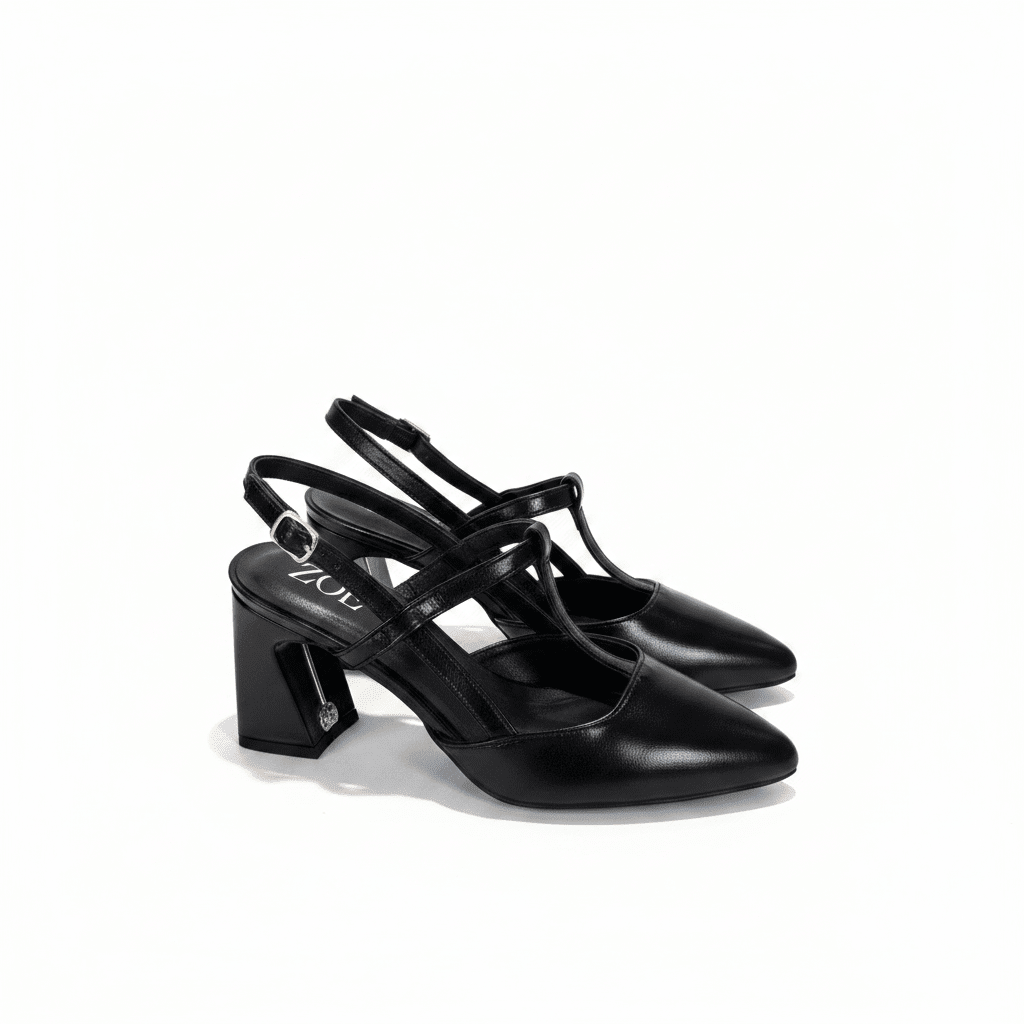 Tacones Negro Charol 15094 Hebilla Slingback Tacón Alto Punta Fina Costa Rica - Calzado 365