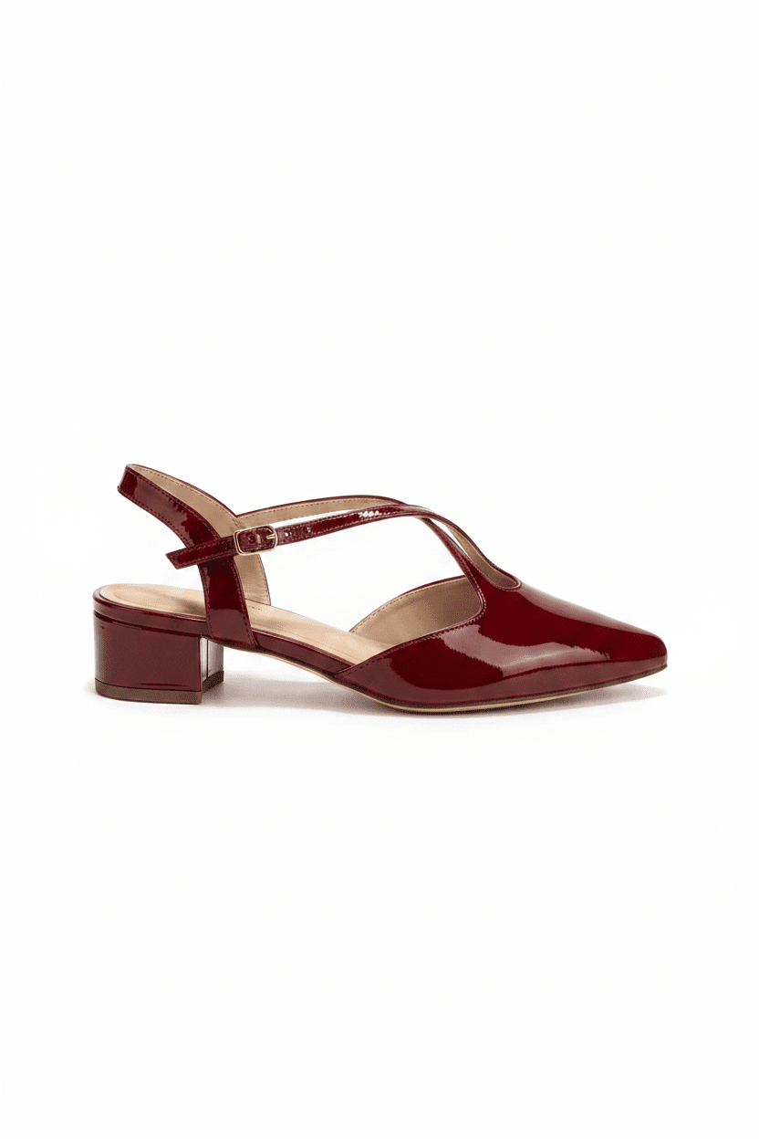 Tacones Rojos Charol 15084 Tacón Bajo Punta Fina Slingback de mujer Zoé Brand Costa Rica - Calzado 365