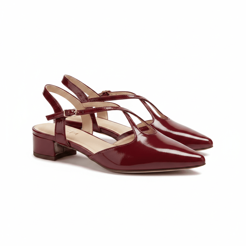 Tacones Rojos Charol 15084 Tacón Bajo Punta Fina Slingback de mujer Zoé Brand Costa Rica - Calzado 365